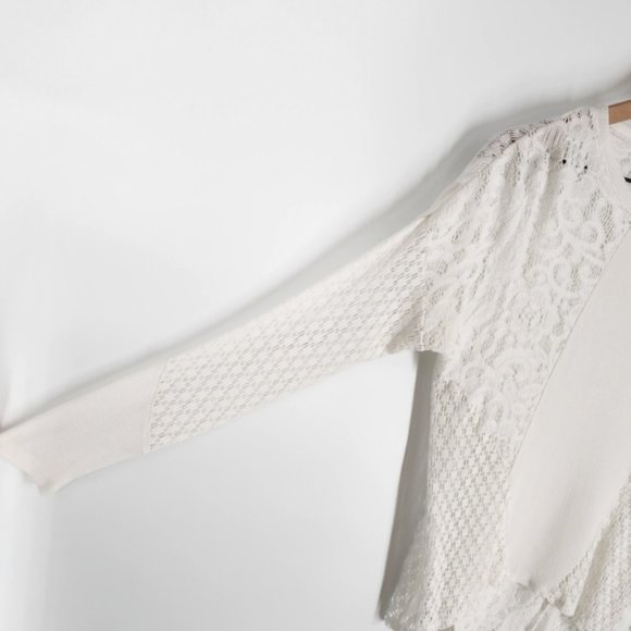 Generation Love Knit Lace Lightweight Crew Neck Sweater White XS / Small - Picture 6 of 12